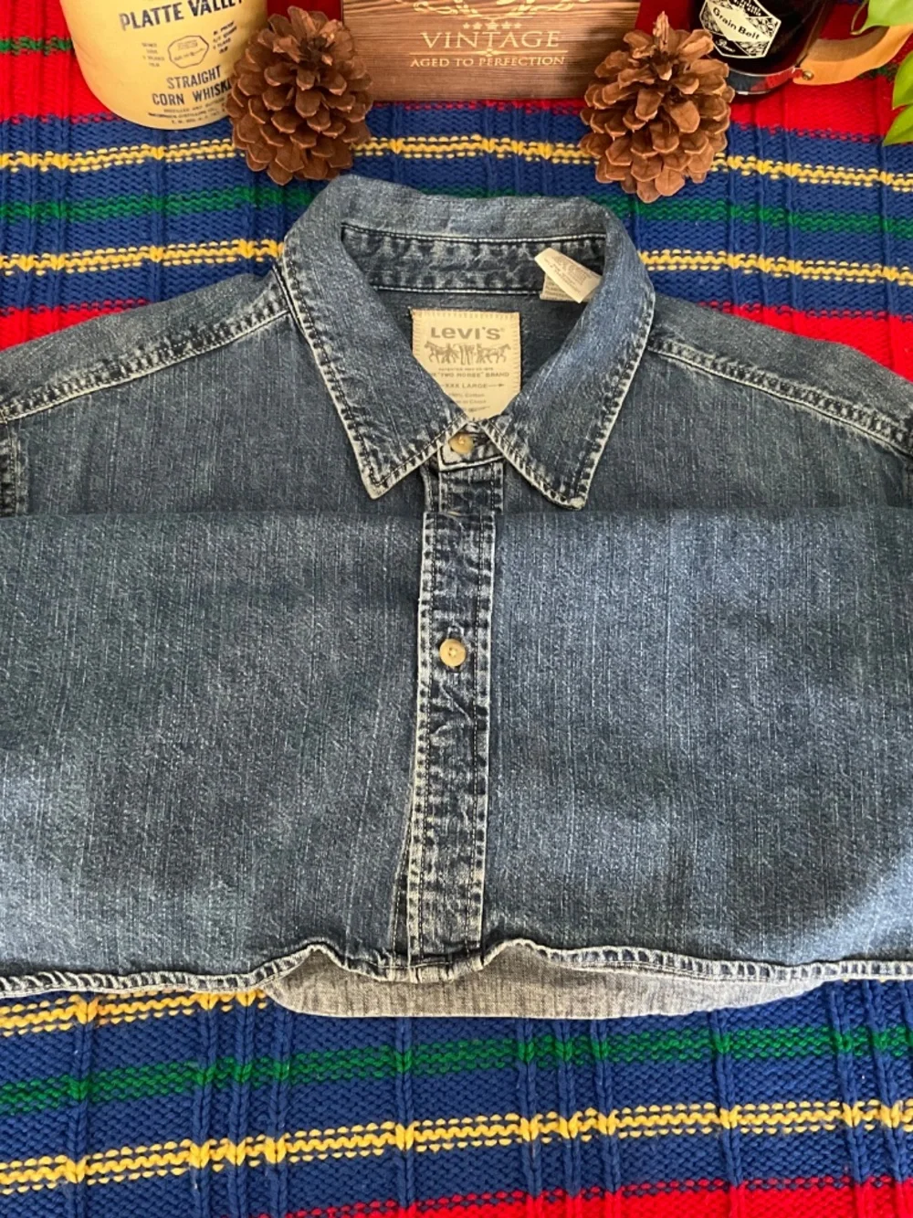 Vintage 90s-Levi’s Denim- Work Shirt-Men’s 3X/ Heavyweight Medium Wash Button Up